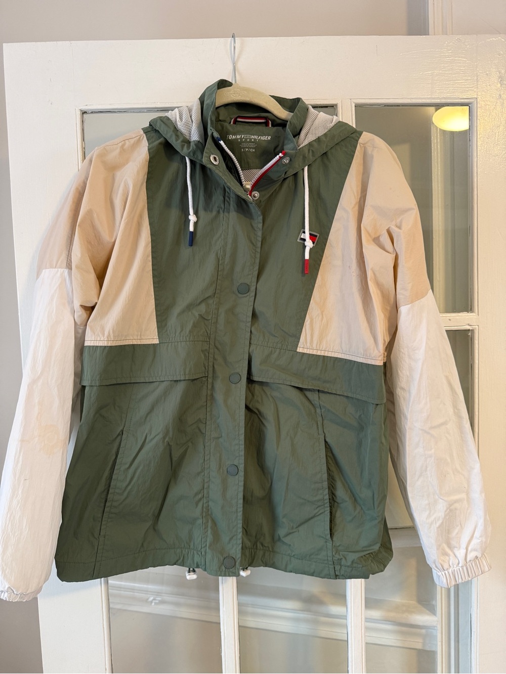 Tommy Hilfiger Sport Olive & Cream Hooded Windbreaker Jacket